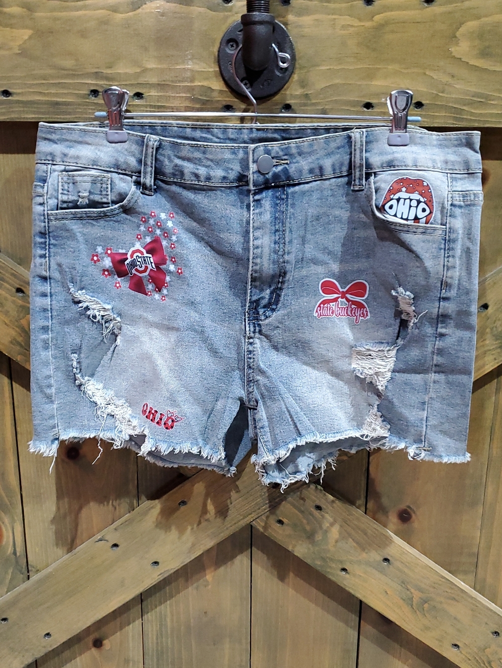 Ohio State Buckeyes College Football Distressed Denim Jean Shorts Stretch Ripped